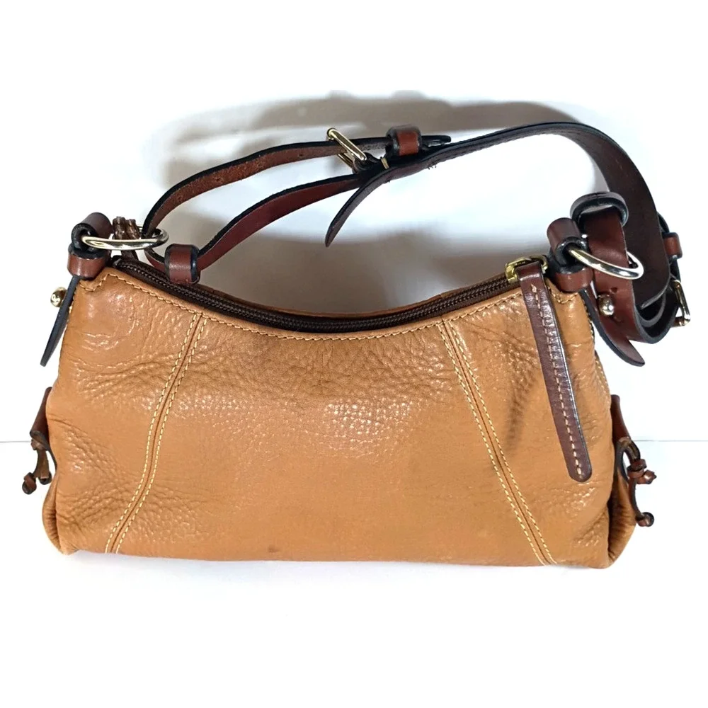 Dooney & Bourke Tan Pebbled Leather Hobo Bag Duck Charm Shoulder Purse